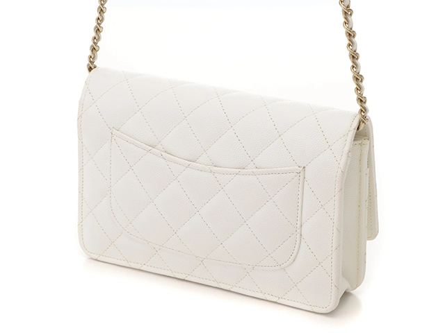 CHANEL　シャネル　マトラッセ 　クラシック チェーンウォレット ホワイト　GP　キャビアスキン　AP0250【431】2143100483859