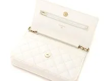 CHANEL　シャネル　マトラッセ 　クラシック チェーンウォレット ホワイト　GP　キャビアスキン　AP0250【431】2143100483859