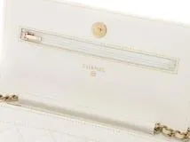 CHANEL　シャネル　マトラッセ 　クラシック チェーンウォレット ホワイト　GP　キャビアスキン　AP0250【431】2143100483859