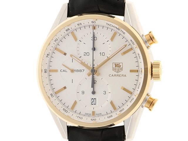 TAG HEUER タグ・ホイヤー 時計 カレラ クロノグラフ キャリバー1887 CAR2150.FC6266 メンズ 自動巻き YG/SS  レザーベルト シルバー文字盤【431】2143100485013 の購入なら「質」の大黒屋（公式）