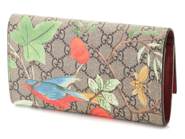 GUCCI　グッチ　鳥､花プリント　ティアン　GGスプリーム　424892　ベージュ/レッド　PVC/レザー【433】