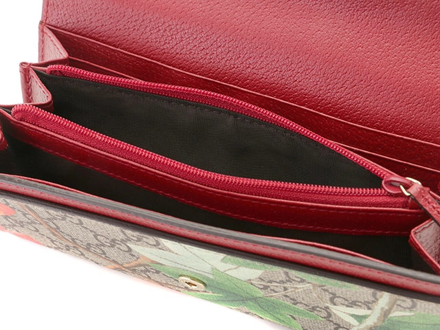 GUCCI　グッチ　鳥､花プリント　ティアン　GGスプリーム　424892　ベージュ/レッド　PVC/レザー【433】