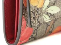 GUCCI　グッチ　鳥､花プリント　ティアン　GGスプリーム　424892　ベージュ/レッド　PVC/レザー【433】