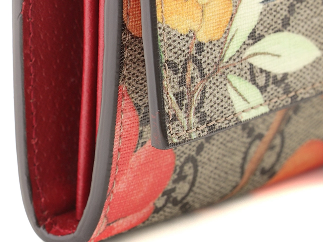 GUCCI　グッチ　鳥､花プリント　ティアン　GGスプリーム　424892　ベージュ/レッド　PVC/レザー【433】