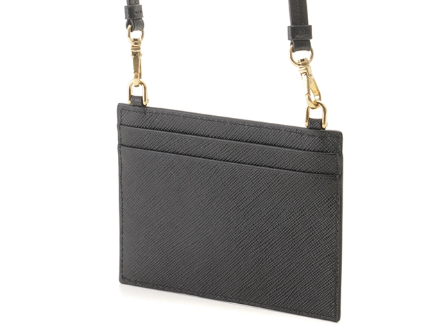 PRADA プラダ ショルダーストラップ付カードケース ブラック サフィアーノ 【432】2143100490956