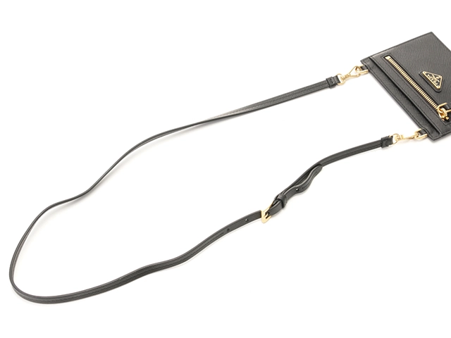 PRADA プラダ ショルダーストラップ付カードケース ブラック サフィアーノ 【432】2143100490956