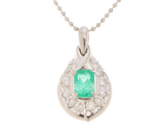 エメラルド ダイヤモンドpt900ネックレス トップ JEWELRY ジュエリー ネックレス トップPT900/チェーンPT850