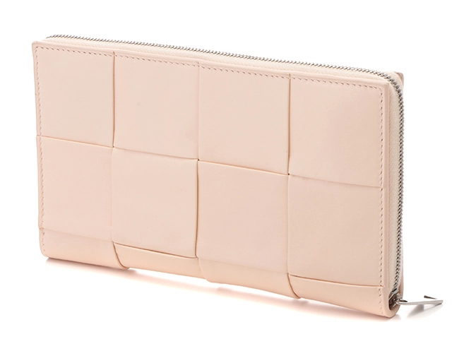 BOTTEGA ボッテガ カセットジップ アラウンド ウォレット ピンクベージュ/SVレザー 214300498365【472】