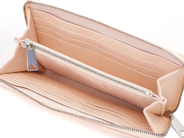 BOTTEGA ボッテガ カセットジップ アラウンド ウォレット ピンクベージュ/SVレザー 214300498365【472】