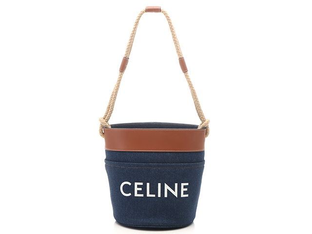 CELINE セリーヌ バケットバッグ ネイビー/タン デニム/カーフ CELINE セリーヌ バケットバッグ ネイビー/タン デニム/カーフ