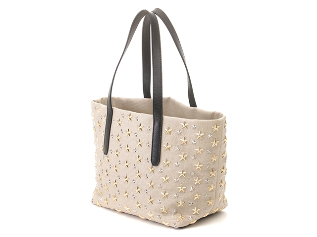 JIMMY　CHOO　ジミーチュウ　スタースタッズ トートバッグ ベージュ/ブラック/GP/SV PVC【471】IK