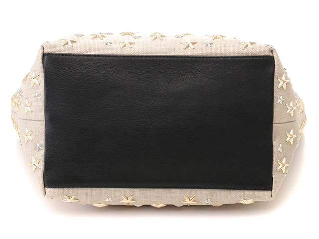 JIMMY　CHOO　ジミーチュウ　スタースタッズ トートバッグ ベージュ/ブラック/GP/SV PVC【471】IK