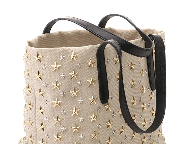 JIMMY　CHOO　ジミーチュウ　スタースタッズ トートバッグ ベージュ/ブラック/GP/SV PVC【471】IK