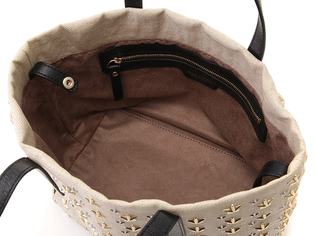 JIMMY　CHOO　ジミーチュウ　スタースタッズ トートバッグ ベージュ/ブラック/GP/SV PVC【471】IK