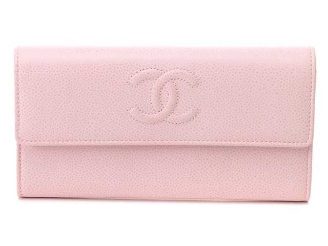 CHANEL　シャネル　ココマークフラップロングウォレット　ピンク/SV　キャビア　A50070【430】2143100507883