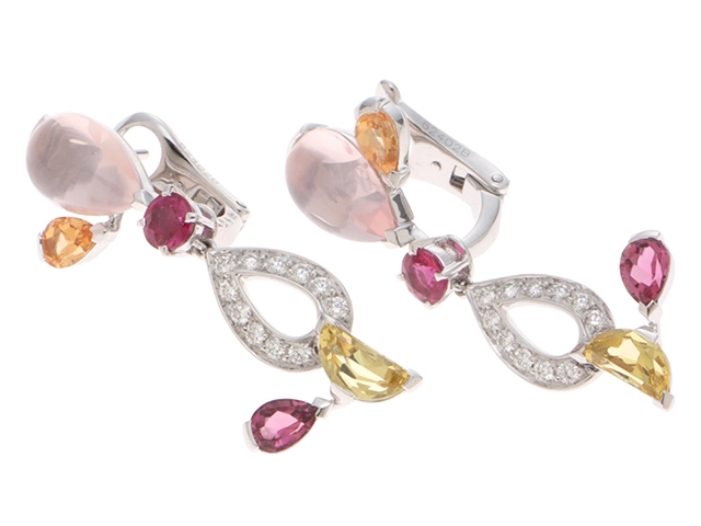 Cartier　カルティエ　デリスドゥ　ピアス　K18ホワイトゴールド　ダイヤモンド　クォーツ（水晶）/ガーネット/ルビー/ベリル/トルマリン　9.5ｇ　2143100510838【432】