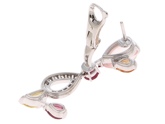 Cartier　カルティエ　デリスドゥ　ピアス　K18ホワイトゴールド　ダイヤモンド　クォーツ（水晶）/ガーネット/ルビー/ベリル/トルマリン　9.5ｇ　2143100510838【432】