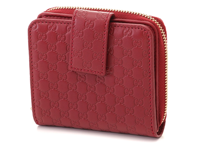 GUCCI グッチ マイクログッチシマ 二つ折り財布 レッド レザー　449395【431】2143100512917