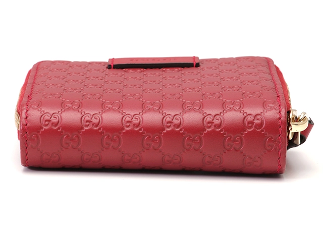 GUCCI グッチ マイクログッチシマ 二つ折り財布 レッド レザー　449395【431】2143100512917