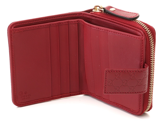GUCCI グッチ マイクログッチシマ 二つ折り財布 レッド レザー　449395【431】2143100512917