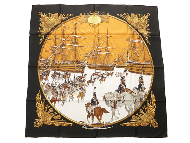 HERMES エルメス　MARINE CAVALERIE スカーフ 90x90 Hermès Blue Silk Marine et Cavalerie 90 Scarf ○ Labellov