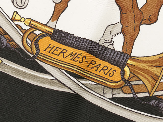 HERMES エルメス スカーフ カレ90 MARINE ET CAVALERIE ブラック
