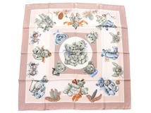 HERMES エルメス スカーフ カレ90 CONFIDENTS DES COEUR ピンクベージュ/マルチ シルク【472】YY