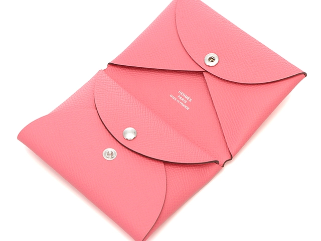 HERMES　エルメス　カードケース　カルヴィデュオ　ローズアザレ　ヴォーエプソン　B刻印（2023年頃）【433】2143100518629