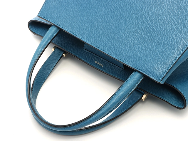 Valextra　ヴァレクストラ　ハンドバッグ　スモール　トリエンナーレ　ブルー　レザー　2143100518896　【中古】【大黒屋】【200】