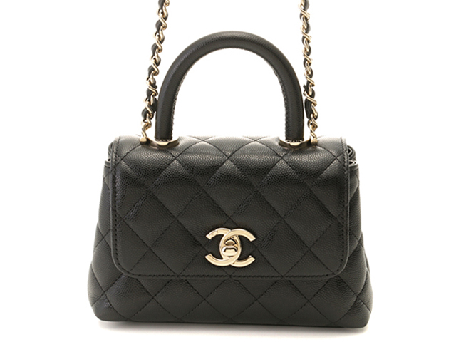 最終値下げ！新品シャネルマイクロミニココハンドルハンドバッグマトラッセ キャビア CHANEL マトラッセ ココハンドル エクストラミニ ブラック ゴールド