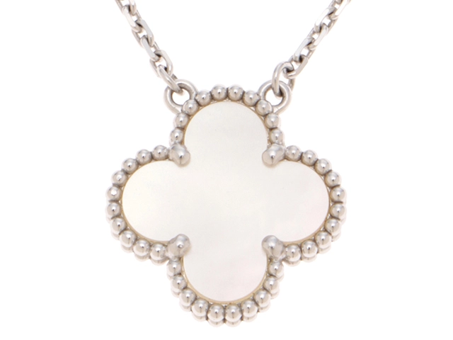 Van Cleef & Arpels ヴァン クリーフ&アーペル ヴィンテージアルハンブラ ネックレス K18ホワイトゴールド 白蝶貝 5.4g【430】2143100526952