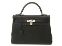 HERMES エルメス ハンドバッグ ケリー32 ブラック トゴ □K刻印 シルバー金具【473】