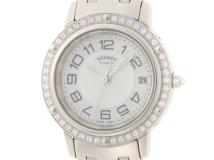 HERMES　エルメス　クリッパー　CP1.230　ステンレス　ダイヤベゼル　シェル文字盤　女性用クオーツ文字盤　【473】