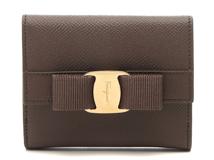 Salvatore Ferragamo サルヴァトーレ・フェラガモ ヴァラリボン 二つ折り財布 ココア カーフ【473】