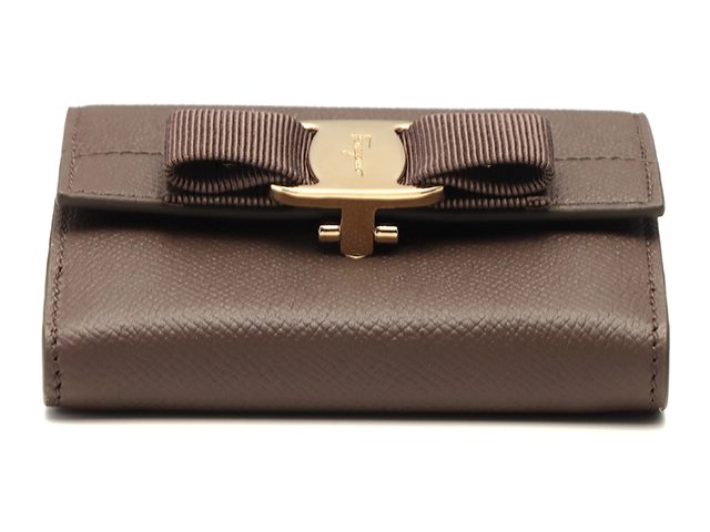 Salvatore Ferragamo サルヴァトーレ・フェラガモ ヴァラリボン 二つ折り財布 ココア カーフ【473】