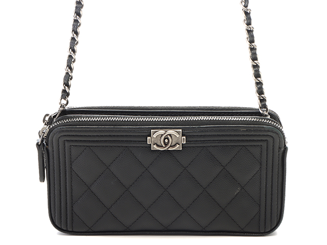 CHANEL（シャネル）コンパクトジップウォレット　ブラック　ゴールド金具 CHANEL シャネル ボーイシャネル Wジップチェーンウォレット