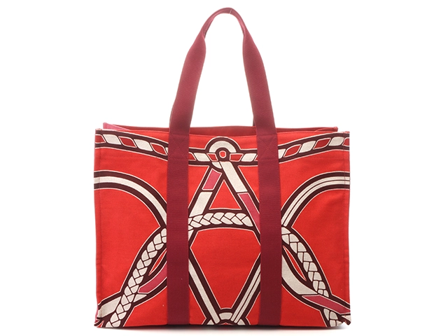 HERMES エルメス ハンドバッグ トートバッグ トレサージュ・マラン ビーチバッグ キャンバス レッド ポーチ付き 【472】HA