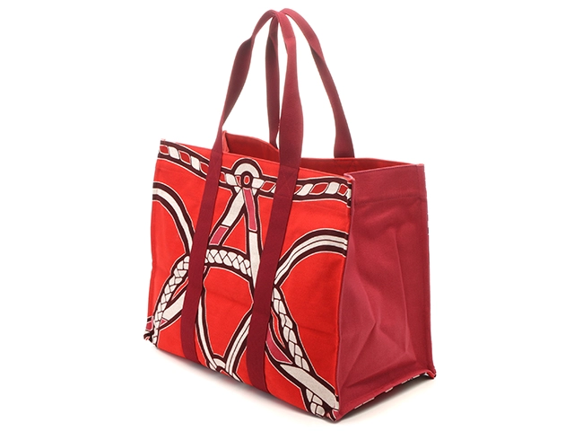 HERMES エルメス ハンドバッグ トートバッグ トレサージュ・マラン ビーチバッグ キャンバス レッド ポーチ付き 【472】HA