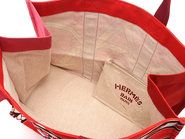HERMES エルメス ハンドバッグ トートバッグ トレサージュ・マラン ビーチバッグ キャンバス レッド ポーチ付き 【472】HA