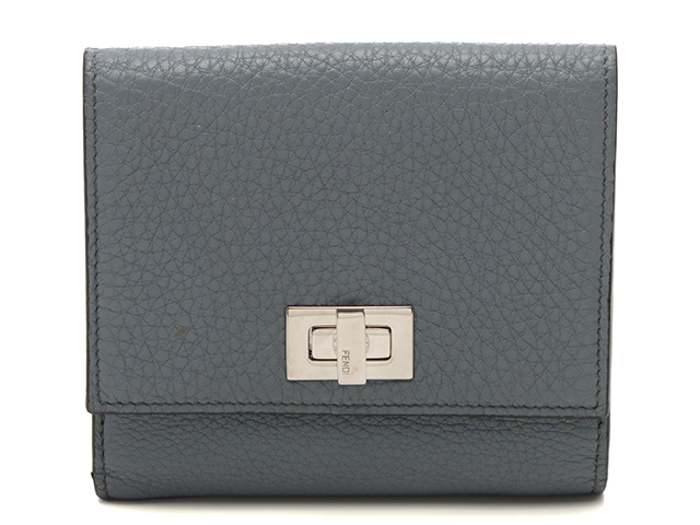 FENDI フェンディ ピーカブー 三つ折り財布 ブルーグレー レザー