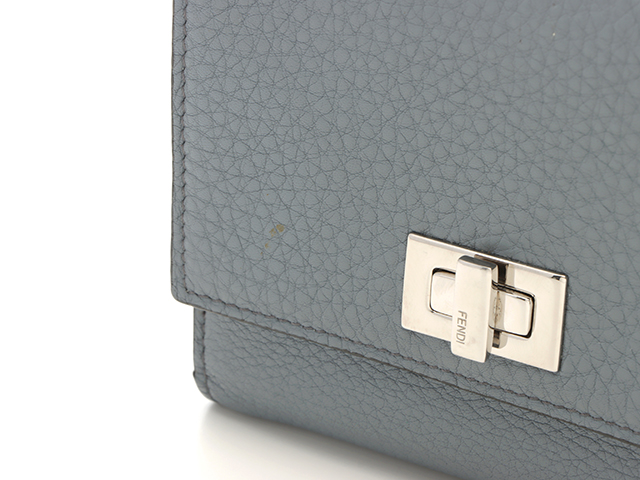 FENDI フェンディ ピーカブー 三つ折り財布 ブルーグレー レザー