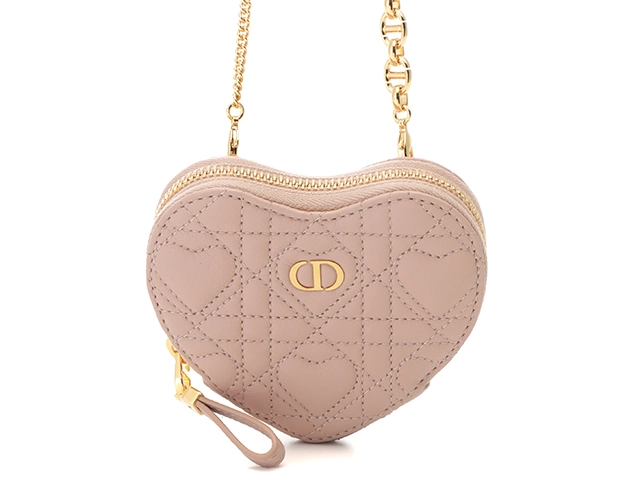 Dior ディオール Caroハートカナージュ チェーンポーチ ピンクベージュ