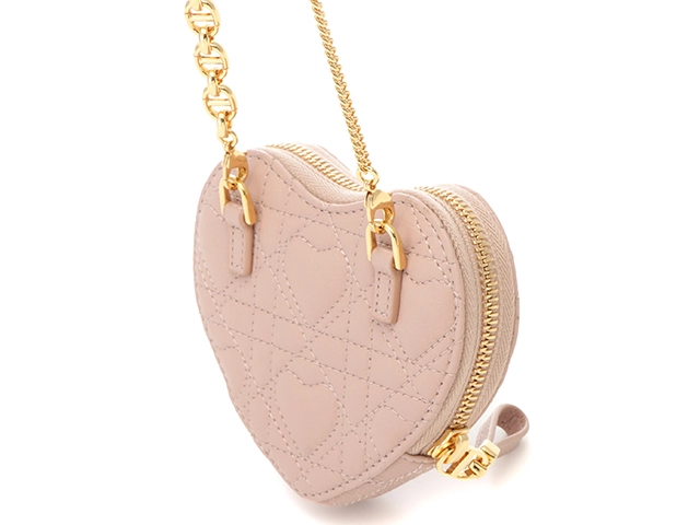 Dior ディオール Caroハートカナージュ チェーンポーチ ピンクベージュ/GP カーフ 434