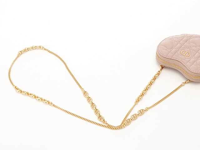 Dior ディオール Caroハートカナージュ チェーンポーチ ピンクベージュ/GP カーフ 434