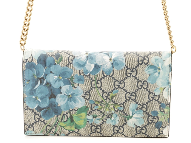 グッチGGブルームス ディオニュソス チェーンウォレットベージュ×青 GUCCI グッチ GGブルームス チェーンウォレット ベージュ/ブルー PVC