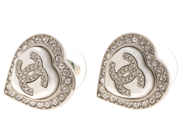 CHANEL クリスタルハート ピアス CHANEL シャネル ココマークハートモチーフピアス メタル クリスタル