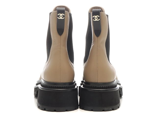 CHANEL　シャネル　サイドゴアブーツ　レディース37　ベージュ　レザー　G39208　2143100536616　【432】