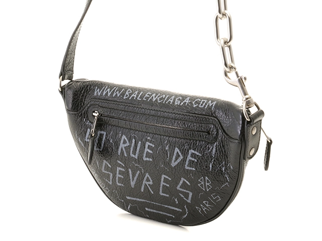 BALENCIAGA バレンシアガ グラフィティスーベニアベルトバッグXXS ブラック レザー 565510【472】YY