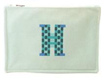 HERMES　エルメス　フラットポーチGM　Hティサージュ　ブルー　トワルアッシュ　デコラシオ【472】YI