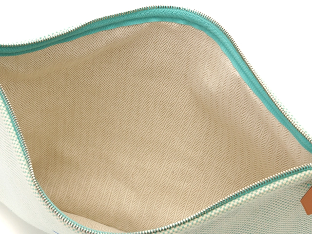 HERMES　エルメス　フラットポーチGM　Hティサージュ　ブルー　トワルアッシュ　デコラシオ【472】YI